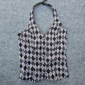 Tripp NYC Argyle Halter Top Skull Button
Front Corset